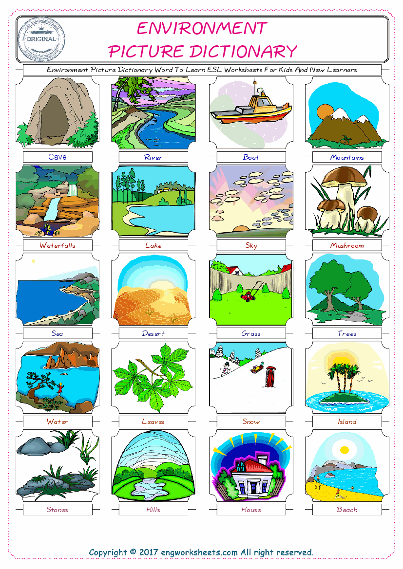  Environment English Worksheet for Kids ESL Printable Picture Dictionary 